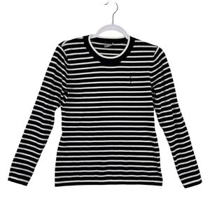GREY Jason Wu Black White Striped Long Sleeve Knit Top Crew Neck Medium
